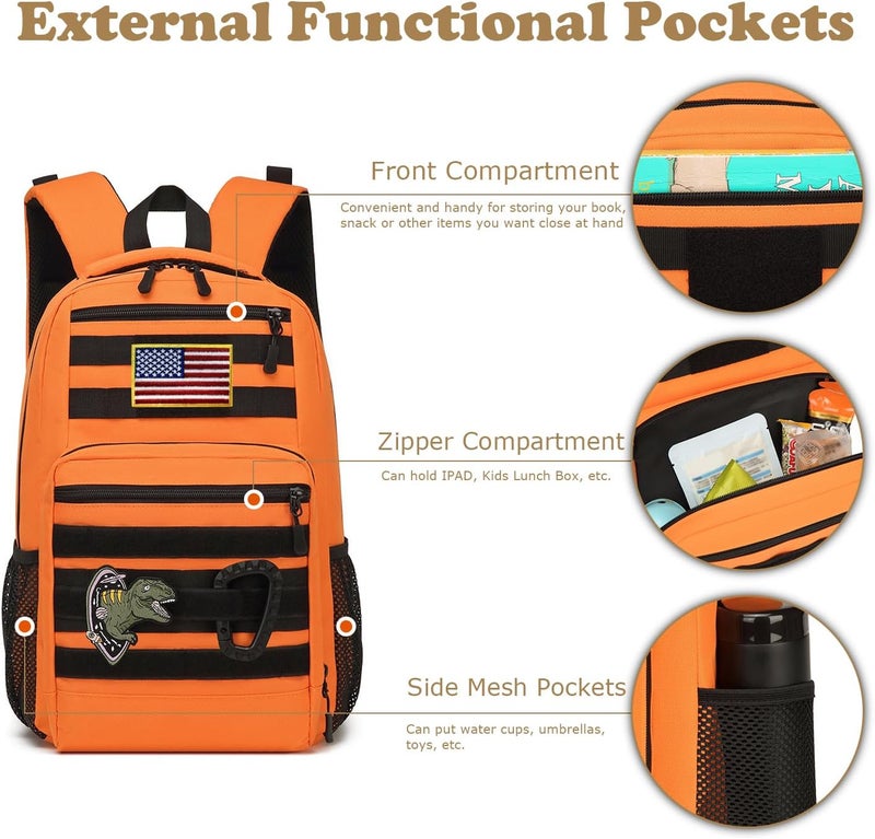 XINTREY Kids tactical Backpack for Boys School Bag 20L mini Children Backpack for Outdoor Camping Travel (Orange) - Image 3